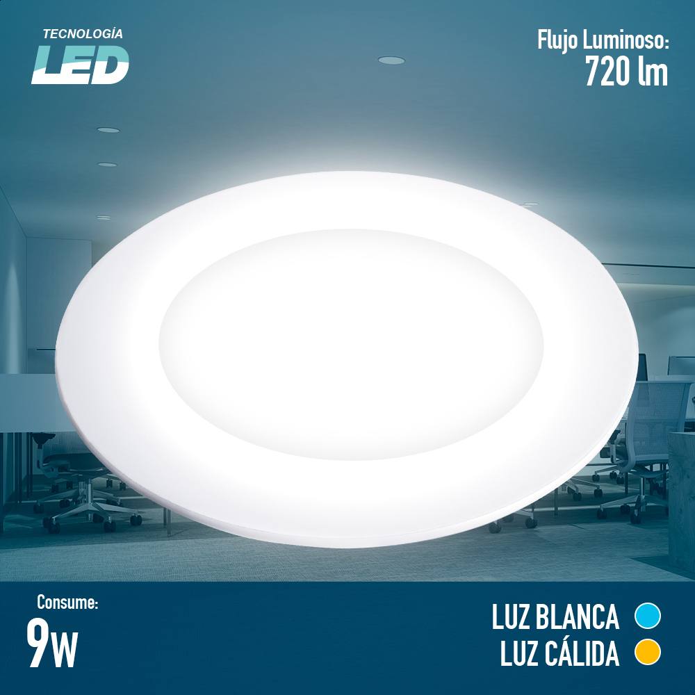 Panel Led Icon Downlight De Alta Potencia 9w Luz Fría Pack De 2 Piezas