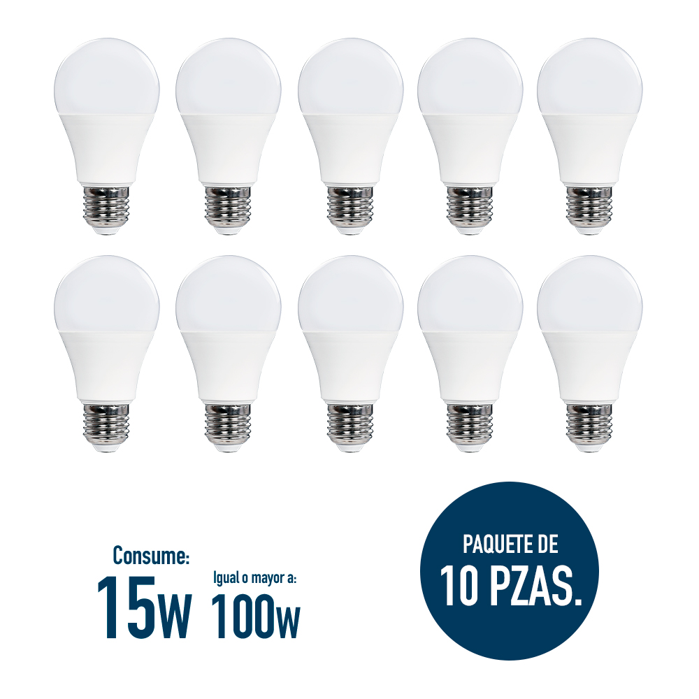 Foco Icon Led 15w A65 Luz Cálida Ilumina 100w Pack 10 Pzas