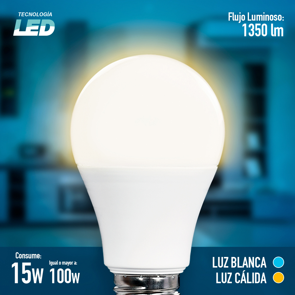 Foco Icon Led 15w A65 Luz Cálida Ilumina 100w Pack 10 Pzas
