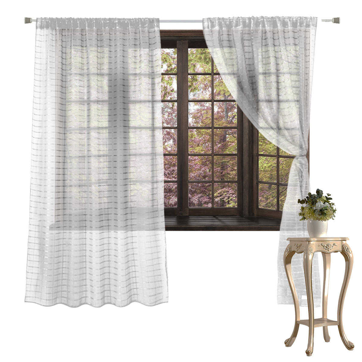 Juego De Cortina Traslucida Transparente Larga 2 Paneles