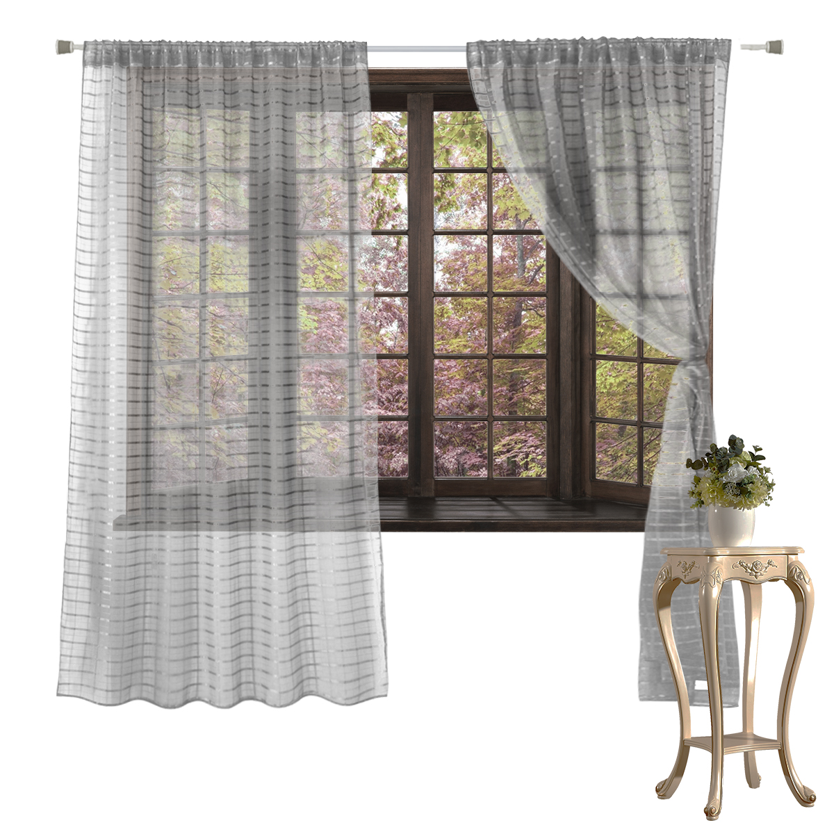 Juego De Cortina Traslucida Transparente Larga 2 Paneles