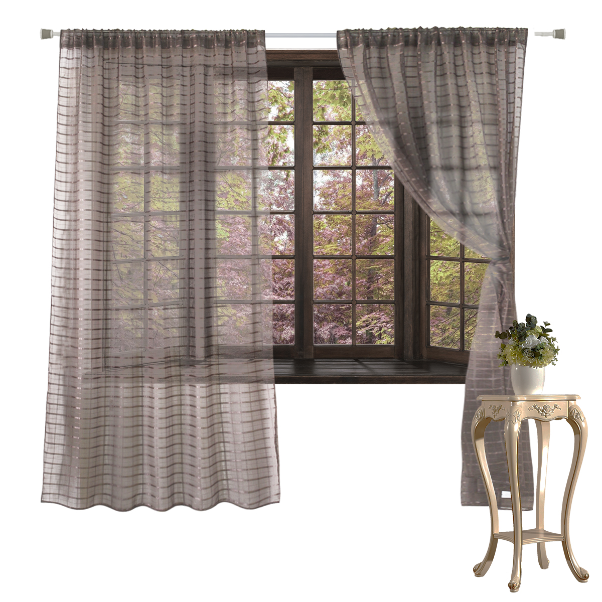 Juego De Cortina Traslucida Transparente Larga 2 Paneles