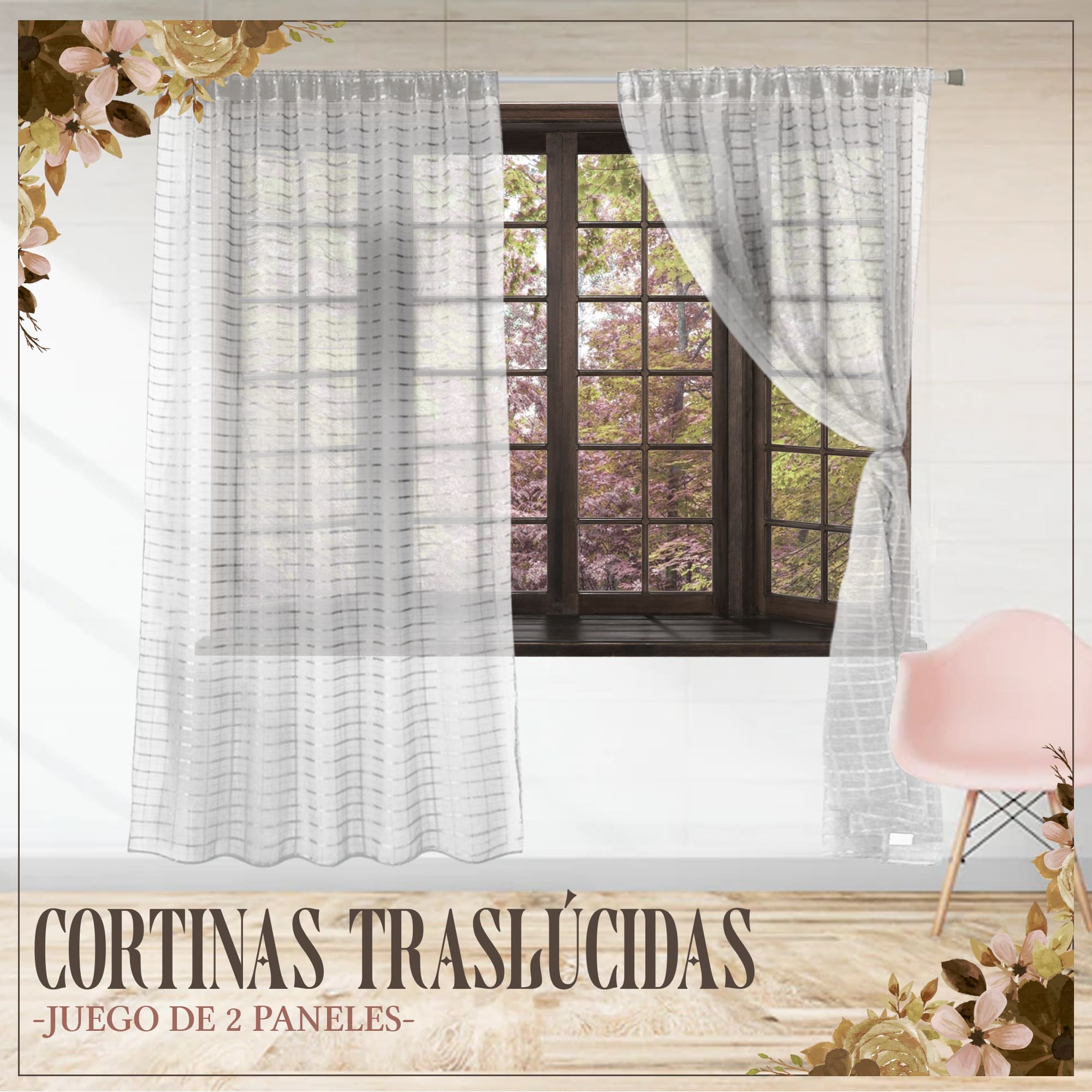 Juego De Cortina Traslucida Transparente Larga 2 Paneles