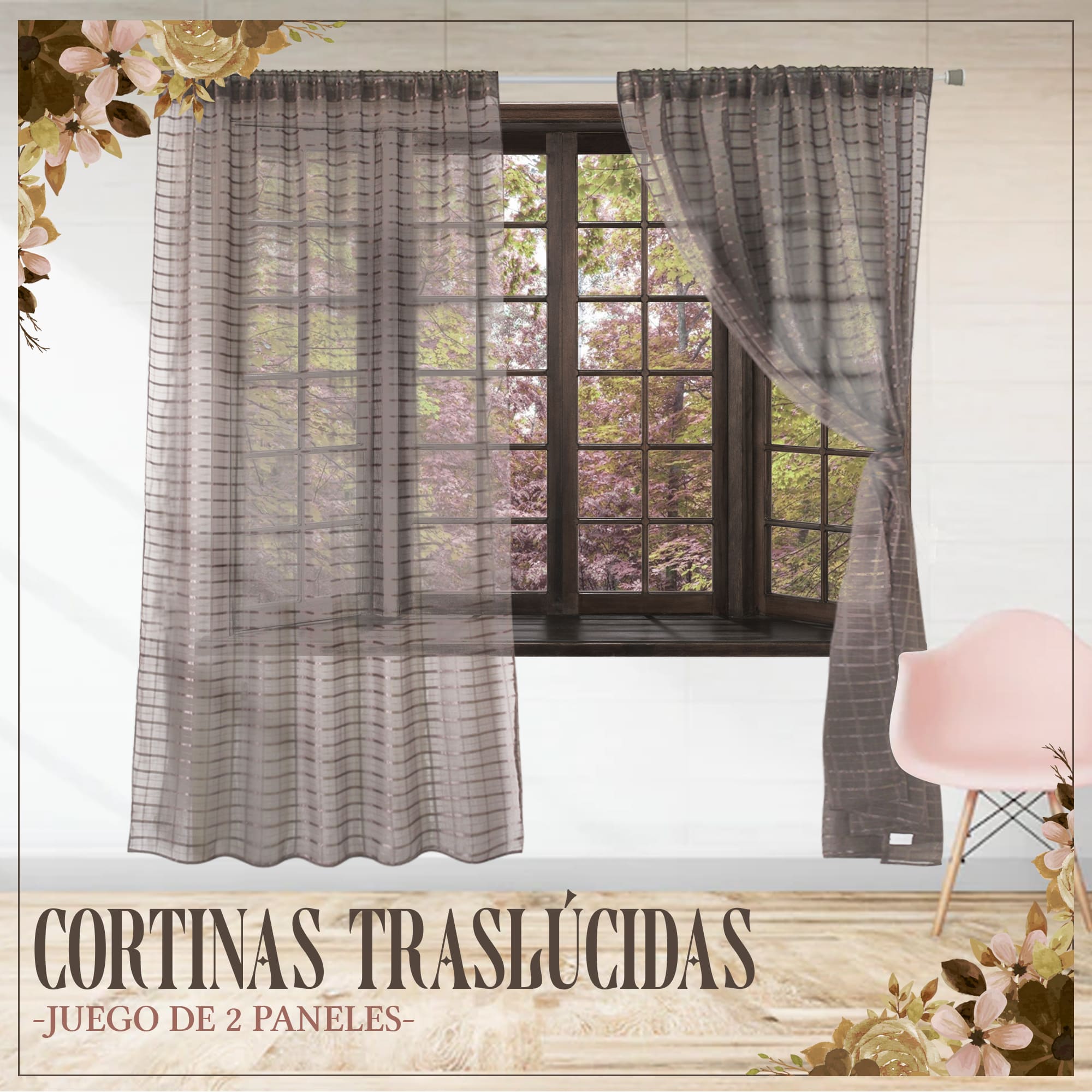 Juego De Cortina Traslucida Transparente Larga 2 Paneles