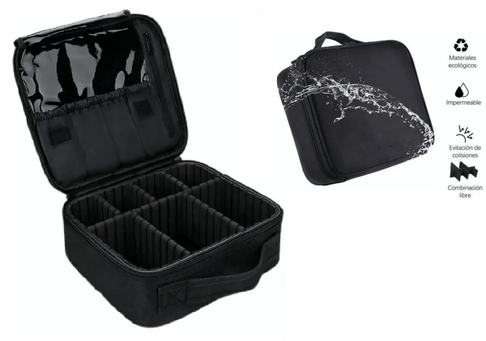 Maletín De Maquillaje Cosmetiquera Con Divisor Ajustable Negro