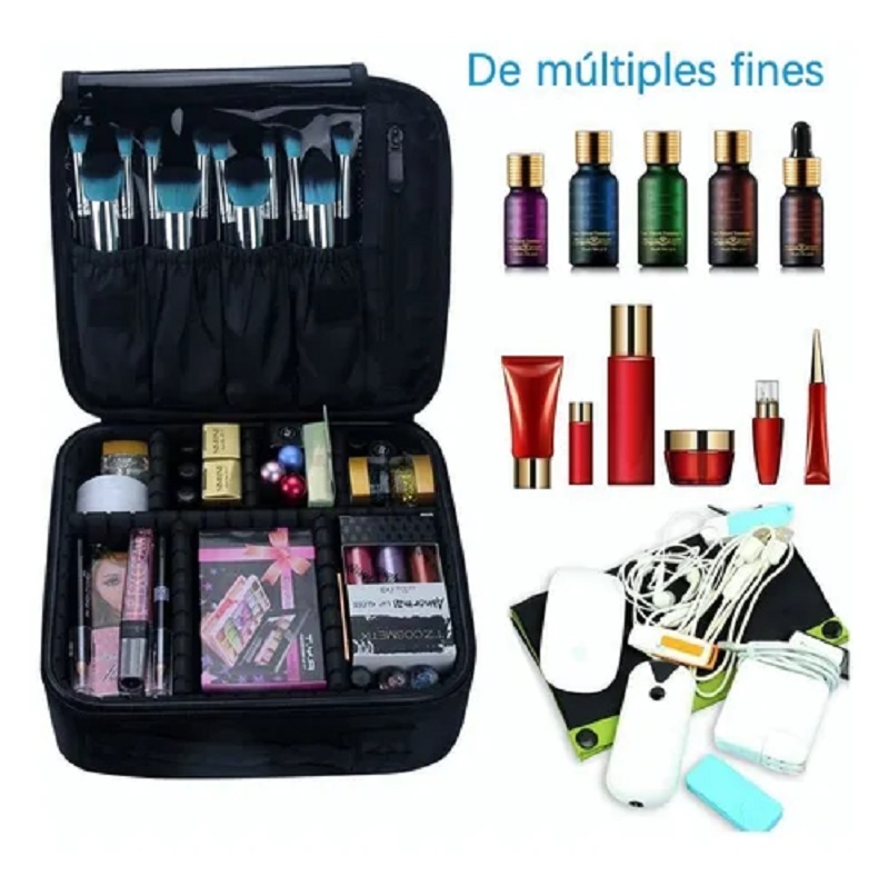 Maletín De Maquillaje Cosmetiquera Con Divisor Ajustable Negro