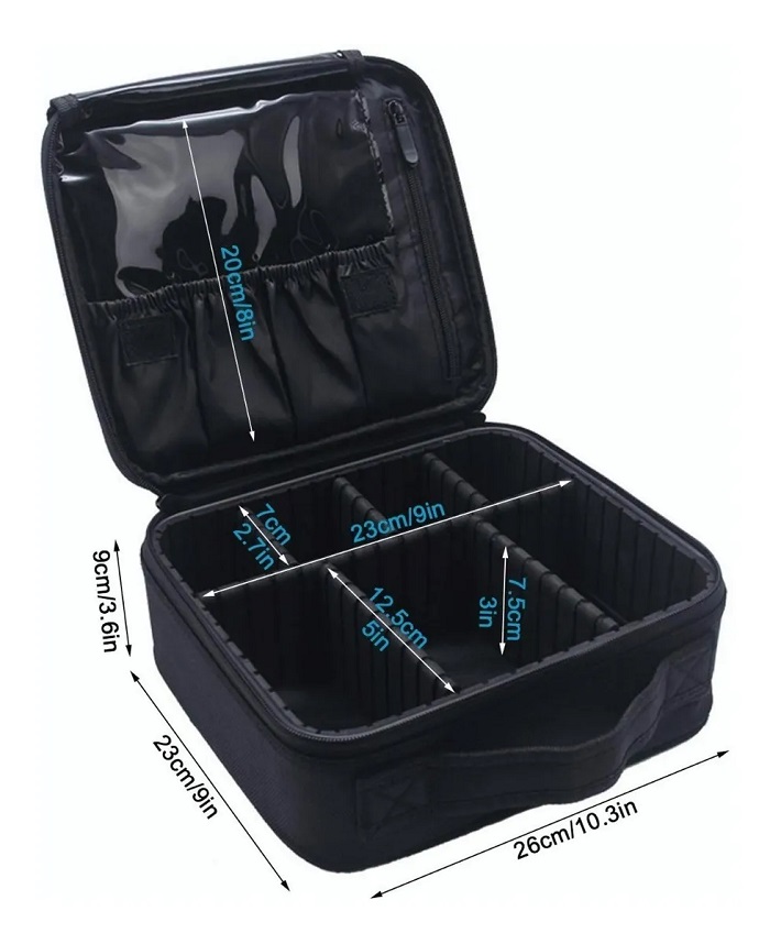 Maletín De Maquillaje Cosmetiquera Con Divisor Ajustable Negro