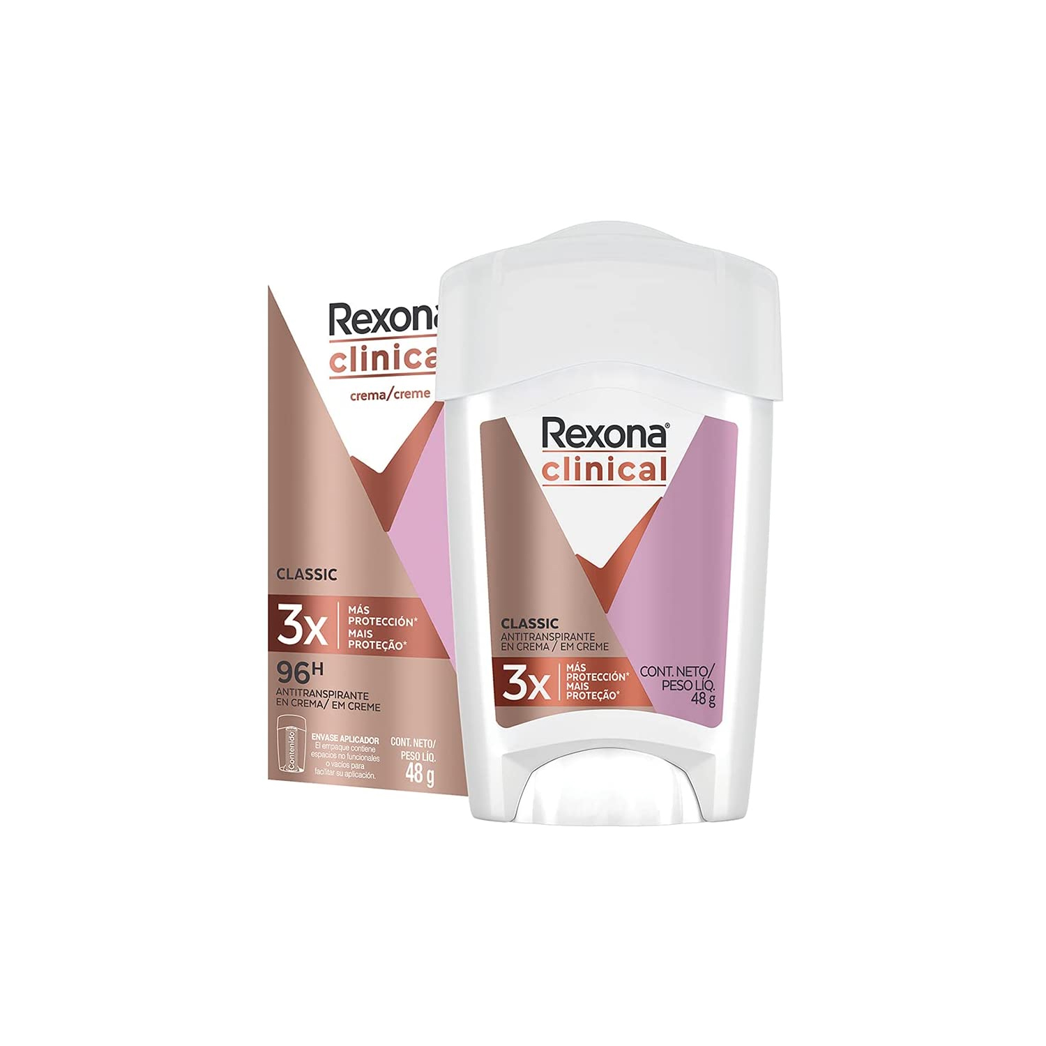 Rexona Clinical Classic Desodorante Antitranspirante para Mujer en Crema 3 Veces más Protección 48 g