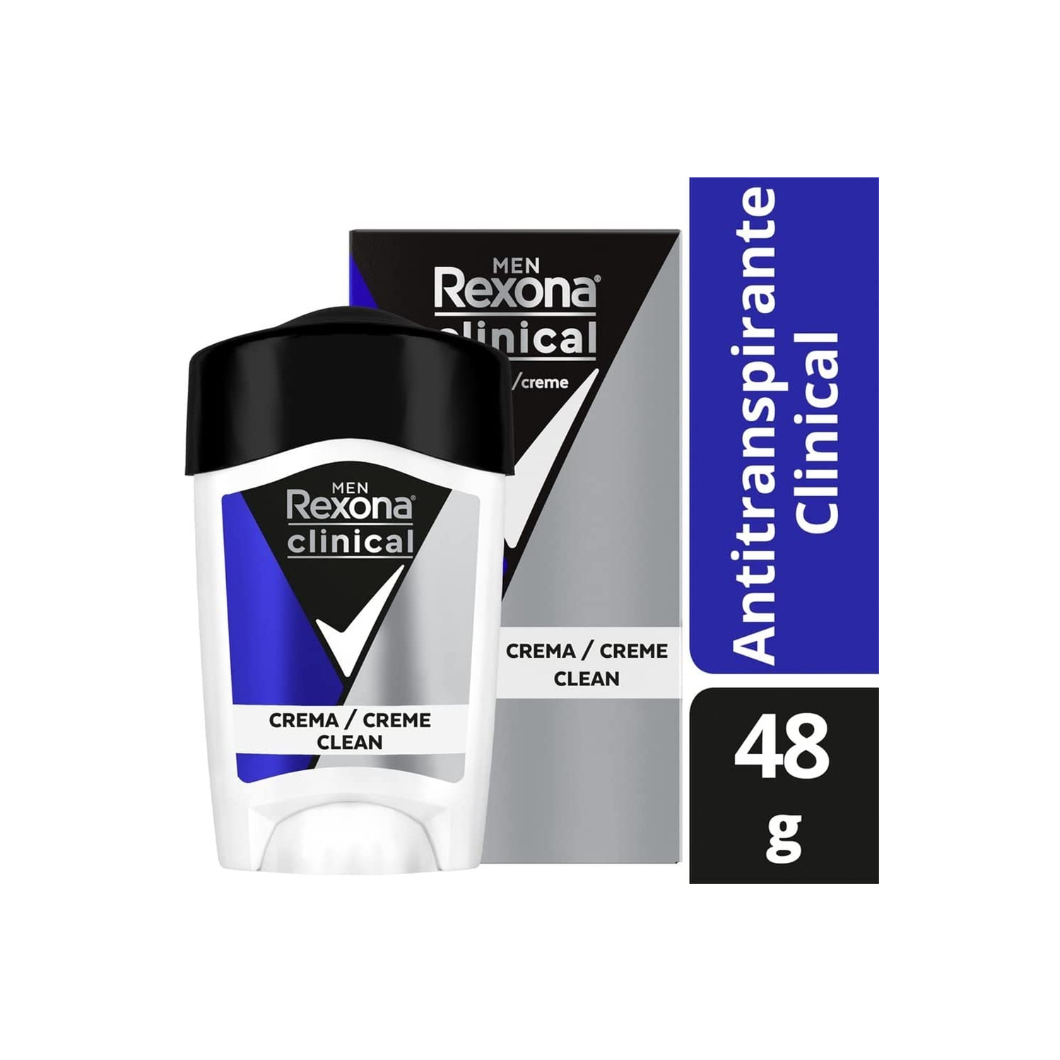 Rexona Clinical Clean Desodorante Antitranspirante para Hombre en Crema 3 Veces Más Protección 48 g