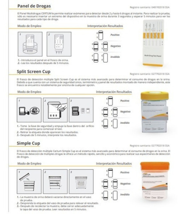 Pruebas Antidoping De 5 Elementos + Vaso Esteril