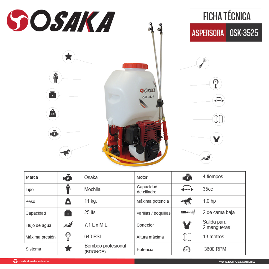 ASPERSORA FUMIGADORA PROFESIONAL 25 LITROS OSAKA  OSK-3525