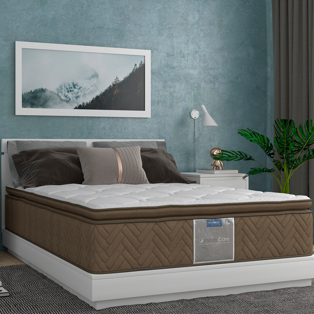 Colchón y Box Queen Size Leyen Nova Restonic Ortopédico Con ColchonetaPILLOW TOP.