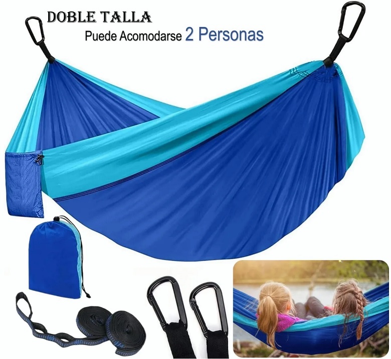 Hamaca Camping Ligera Portátil Doble Eo Safe Imports Esi-455 Azul