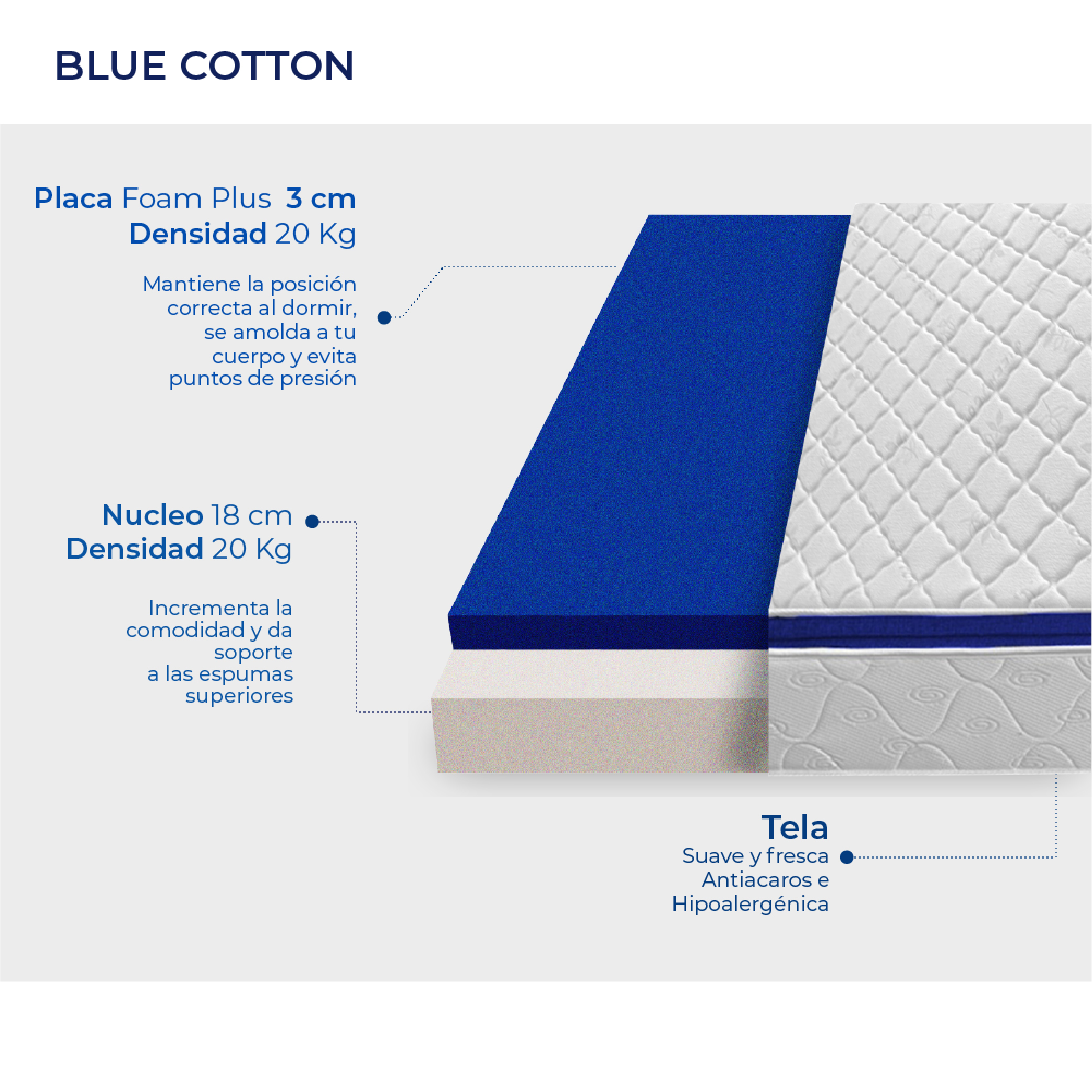 Colchón King Size Blue Cotton Foam Plus Bio Mattress