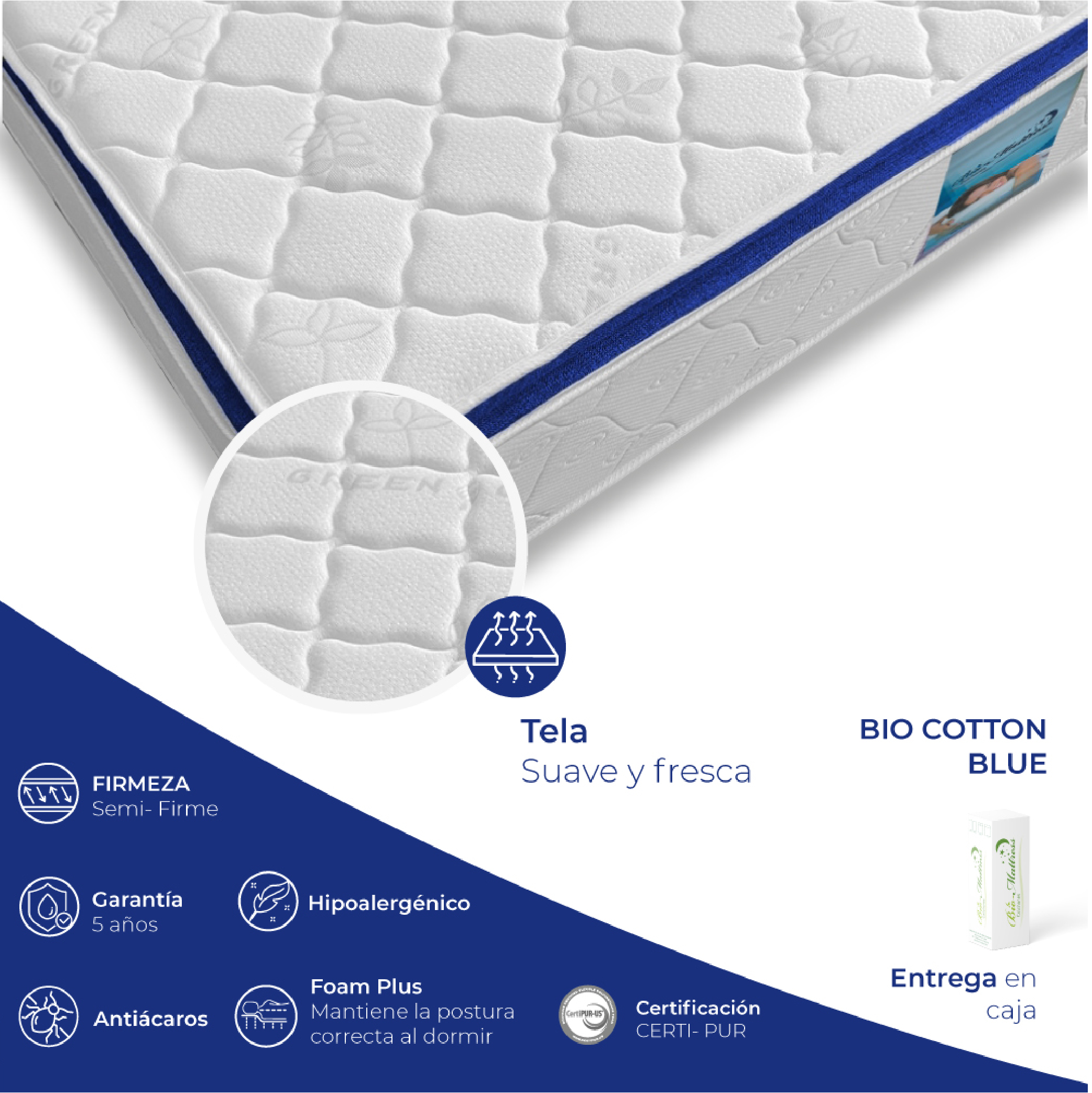 Colchón King Size Blue Cotton Foam Plus Bio Mattress