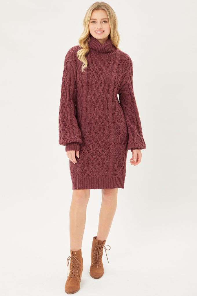 Vestido Sueter Cuello Tortuga Tejido Love Tree Talla Chica color Cereza
