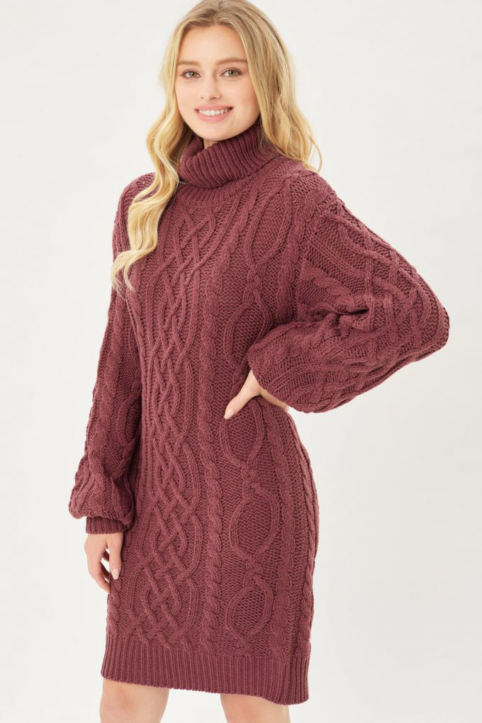 Vestido Sueter Cuello Tortuga Tejido Love Tree Talla Chica color Cereza