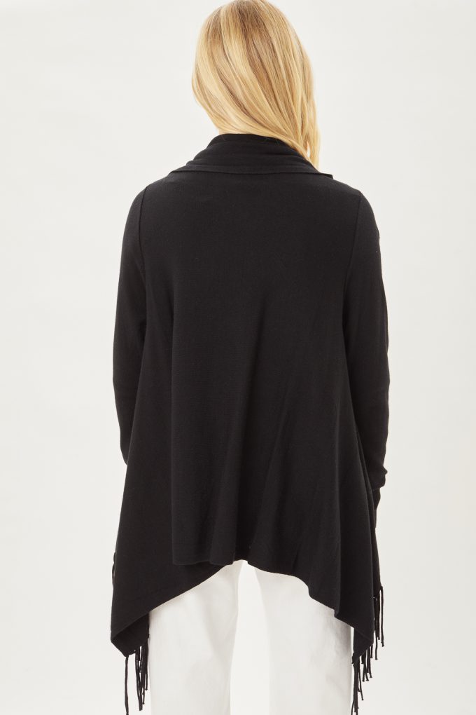 Cardigan Sueter Ligero Con Flecos Cruzado Love Tree Talla Mediana color Negro