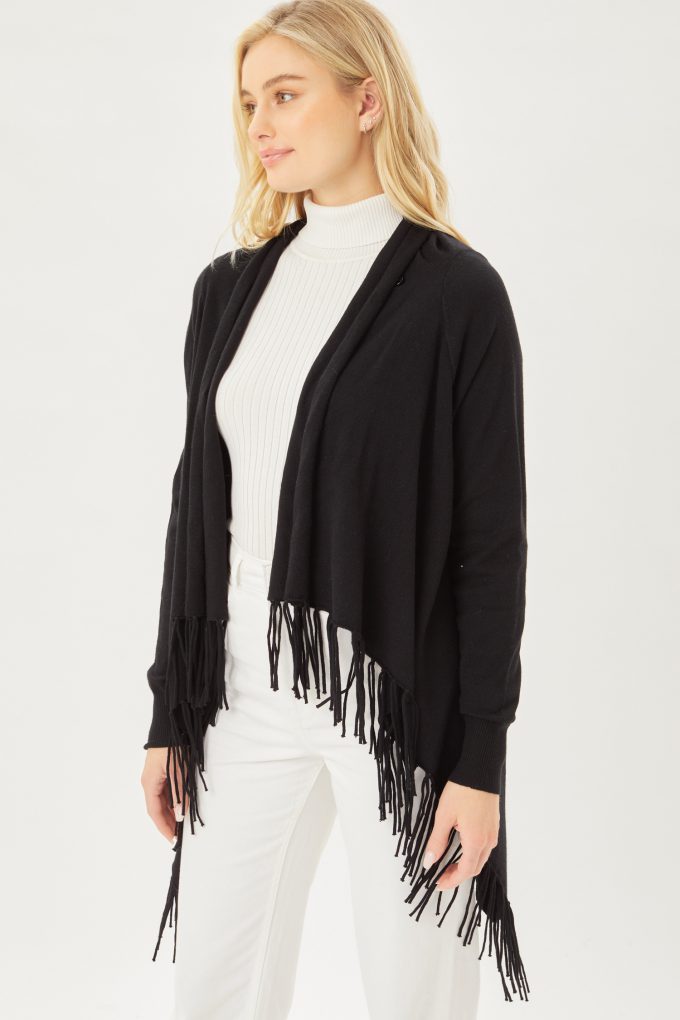 Cardigan Sueter Ligero Con Flecos Cruzado Love Tree Talla Mediana color Negro