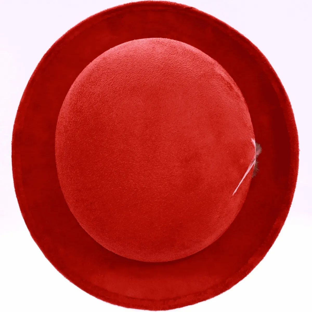 Sombrero Unisex Bombín Gamuza Retro Hípster Elegante Vintage Resorte Pluma Rojo