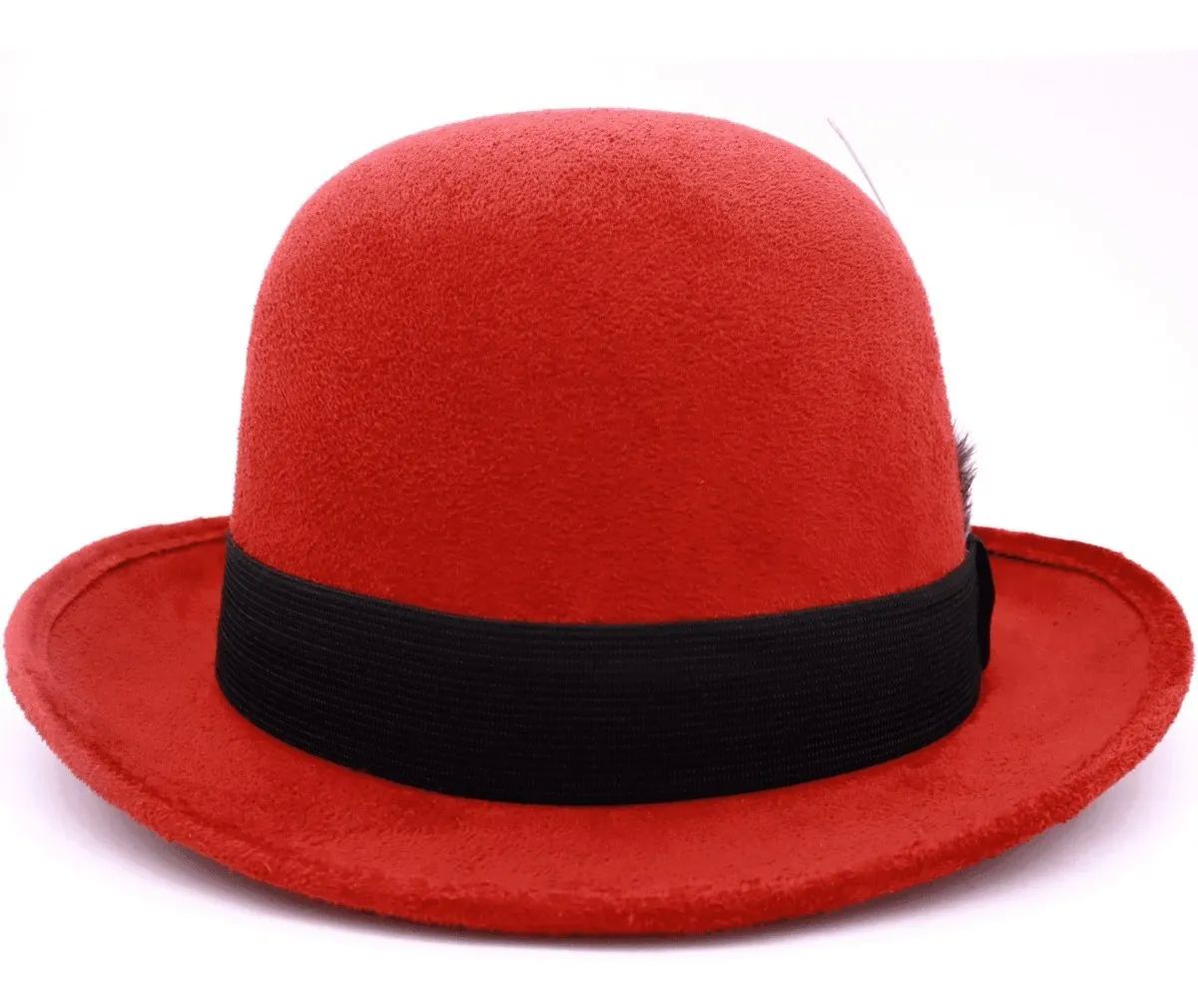 Sombrero Unisex Bombín Gamuza Retro Hípster Elegante Vintage Resorte Pluma Rojo