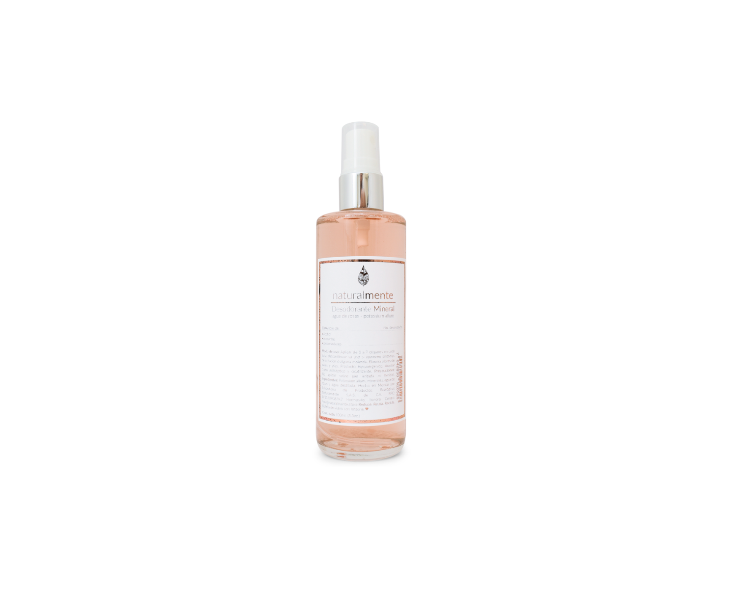 DESODORANTE MINERAL CON AGUA DE ROSAS 100 ML.