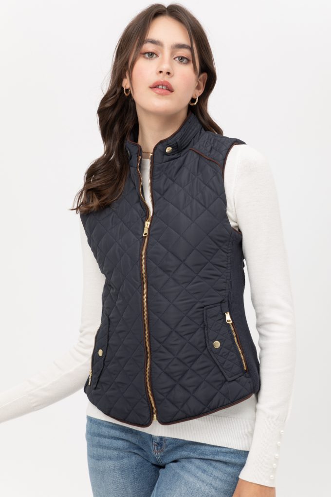 Love Tree Talla Mediana/M Chaleco Acolchado Con Cierre Y Cuello Alto color Azul