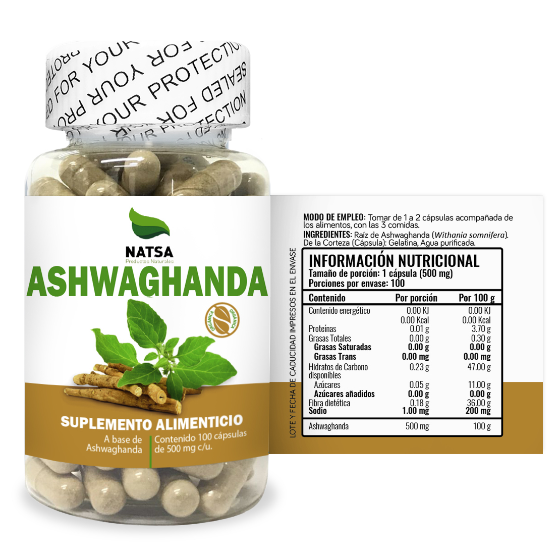 Ashwagandha, 100 Cápsulas, Calidad Premium