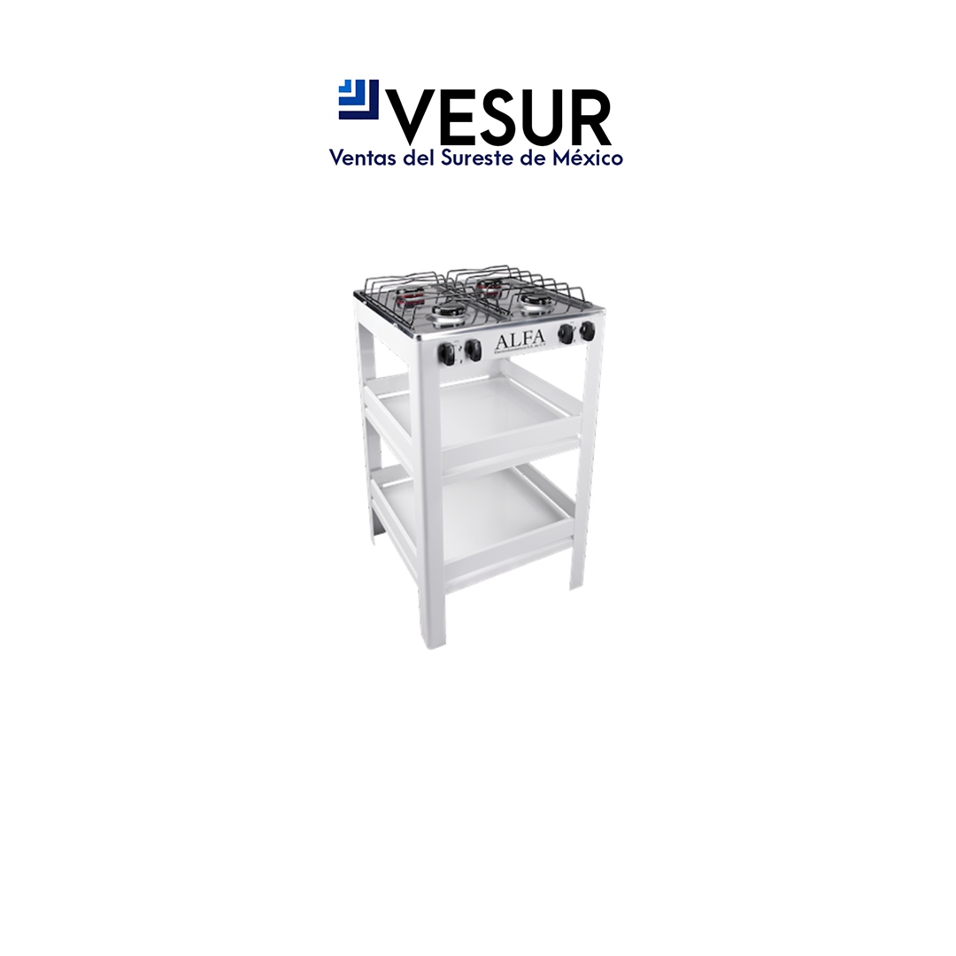 Parrilla acero inoxidable 4 quemadores c/estante