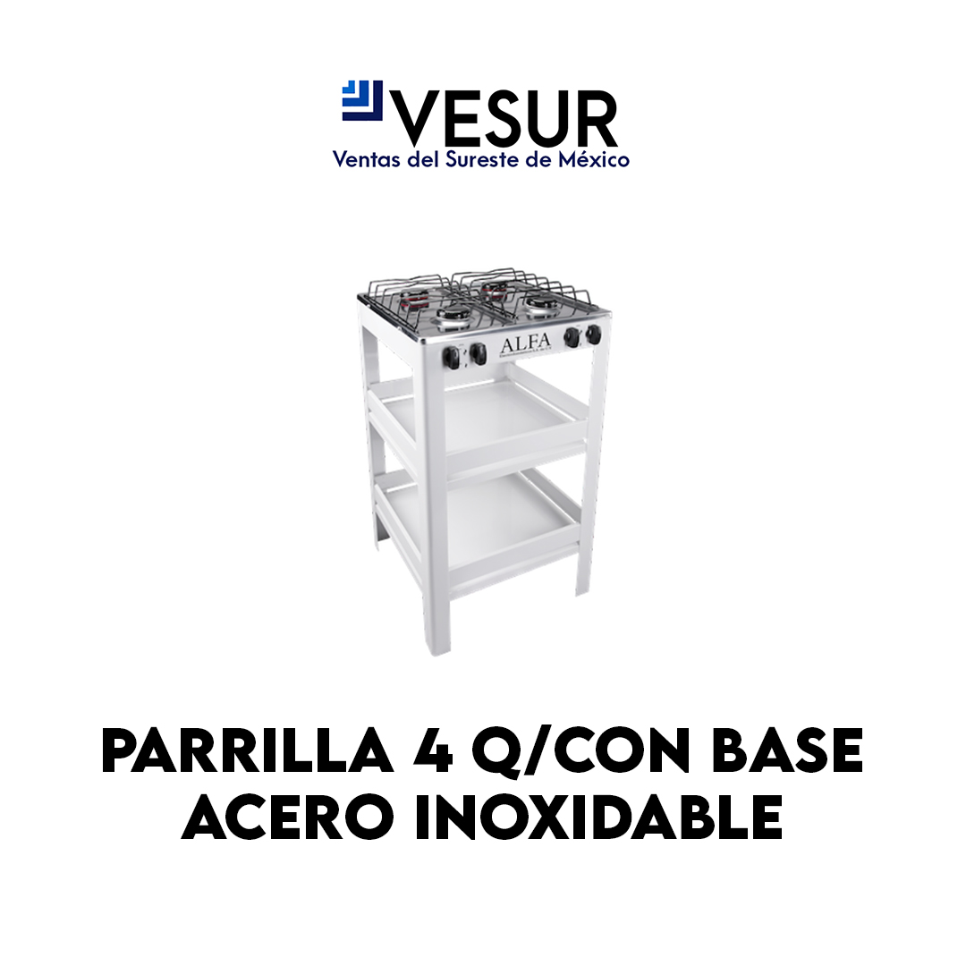 Parrilla acero inoxidable 4 quemadores c/estante