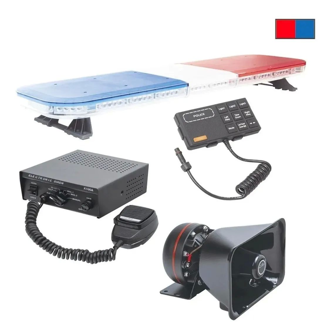 Kit Torreta Led Sirena Bocina Seguridad Publica Patrullas 