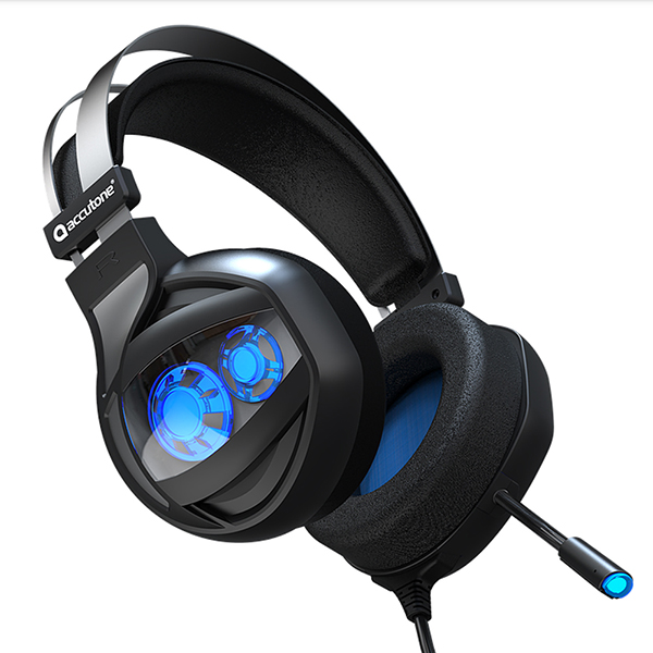 Accutone Audífonos Gamer Halo 1 Audio Surround 7.1, Modo activo vibratorio, , Luces azules a los costados de las bocinas