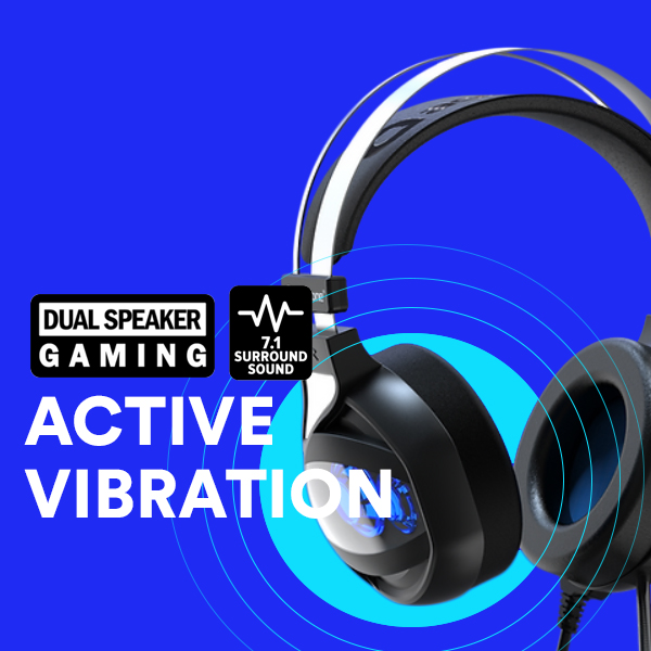 Accutone Audífonos Gamer Halo 1 Audio Surround 7.1, Modo activo vibratorio, , Luces azules a los costados de las bocinas