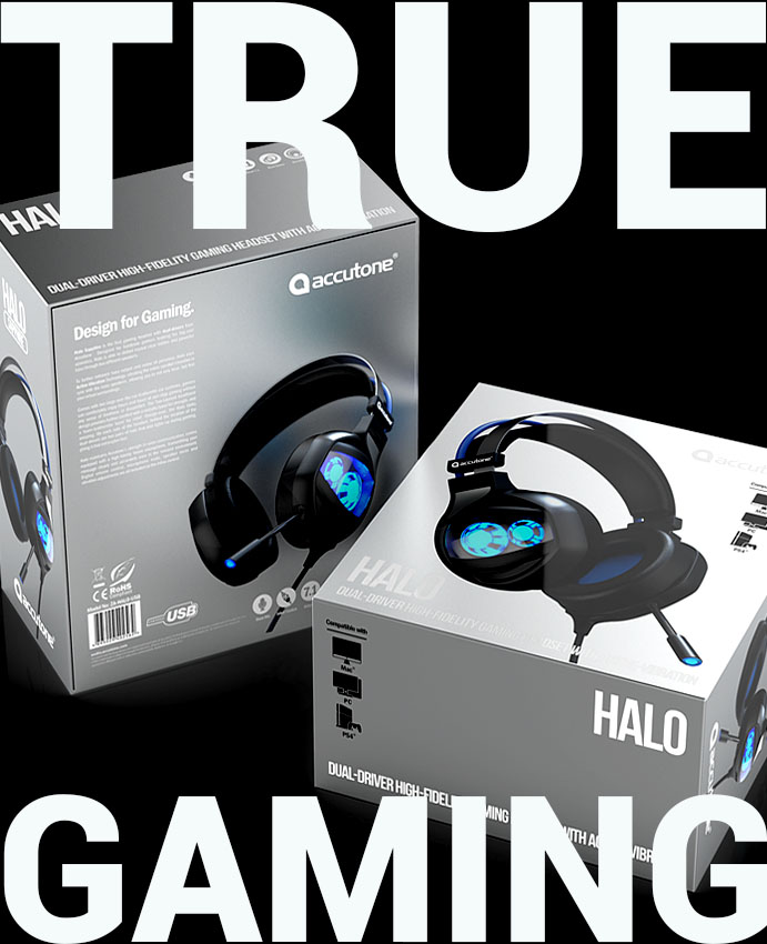 Accutone Audífonos Gamer Halo 1 Audio Surround 7.1, Modo activo vibratorio, , Luces azules a los costados de las bocinas