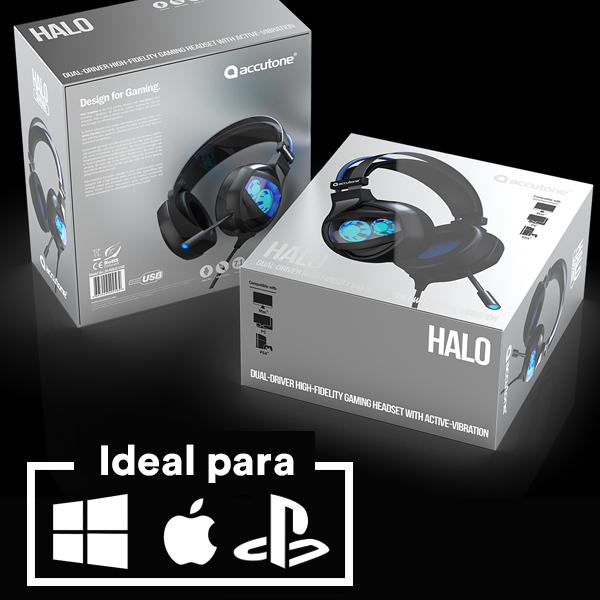Accutone Audífonos Gamer Halo 1 Audio Surround 7.1, Modo activo vibratorio, , Luces azules a los costados de las bocinas