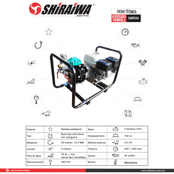 ASPERSORA PARIHUELA 6.5 HP SHIRAIWA SHIDPS40 