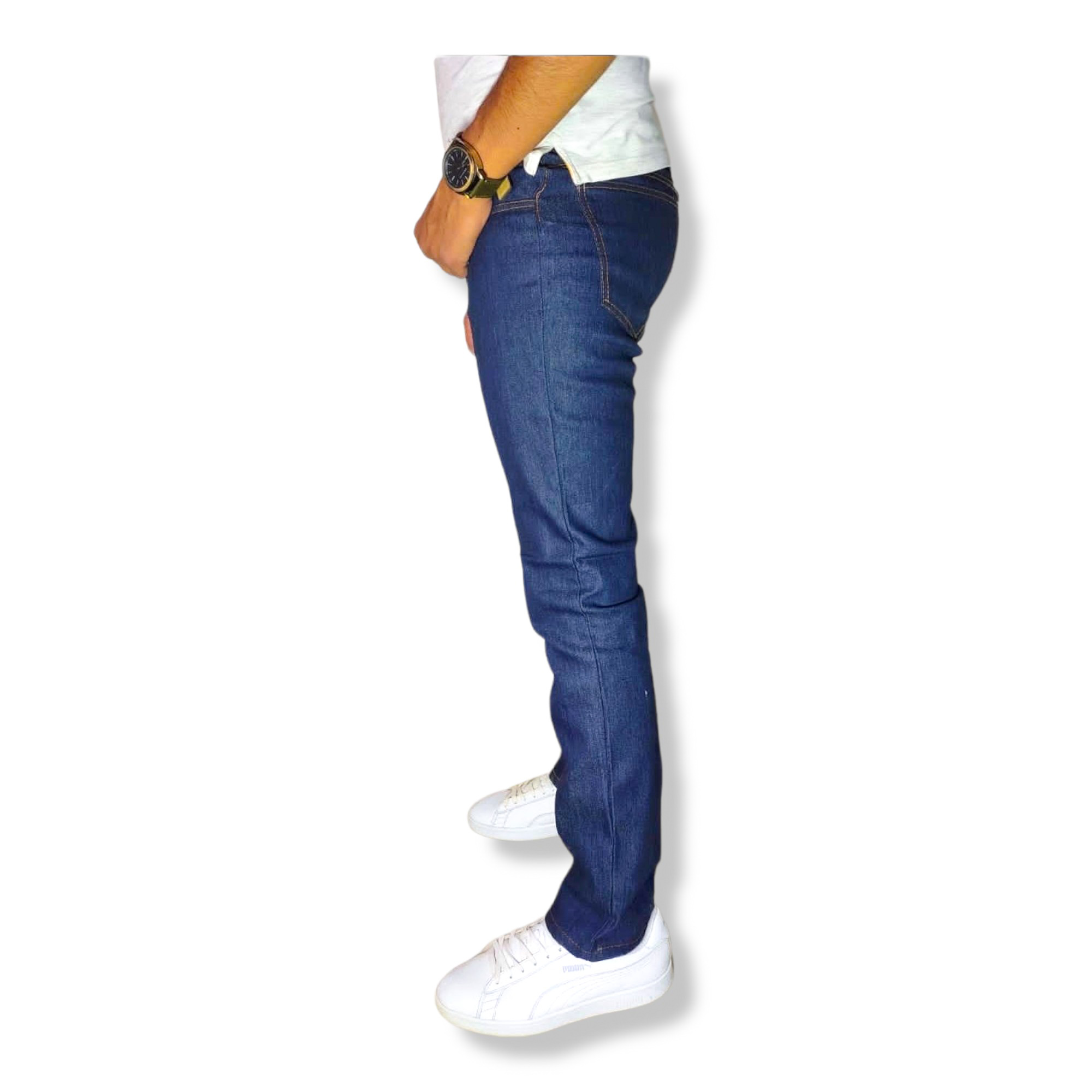 Pantalón jeans slimfit de mezclilla delgada para hombre azul marino. Jeans slim fit