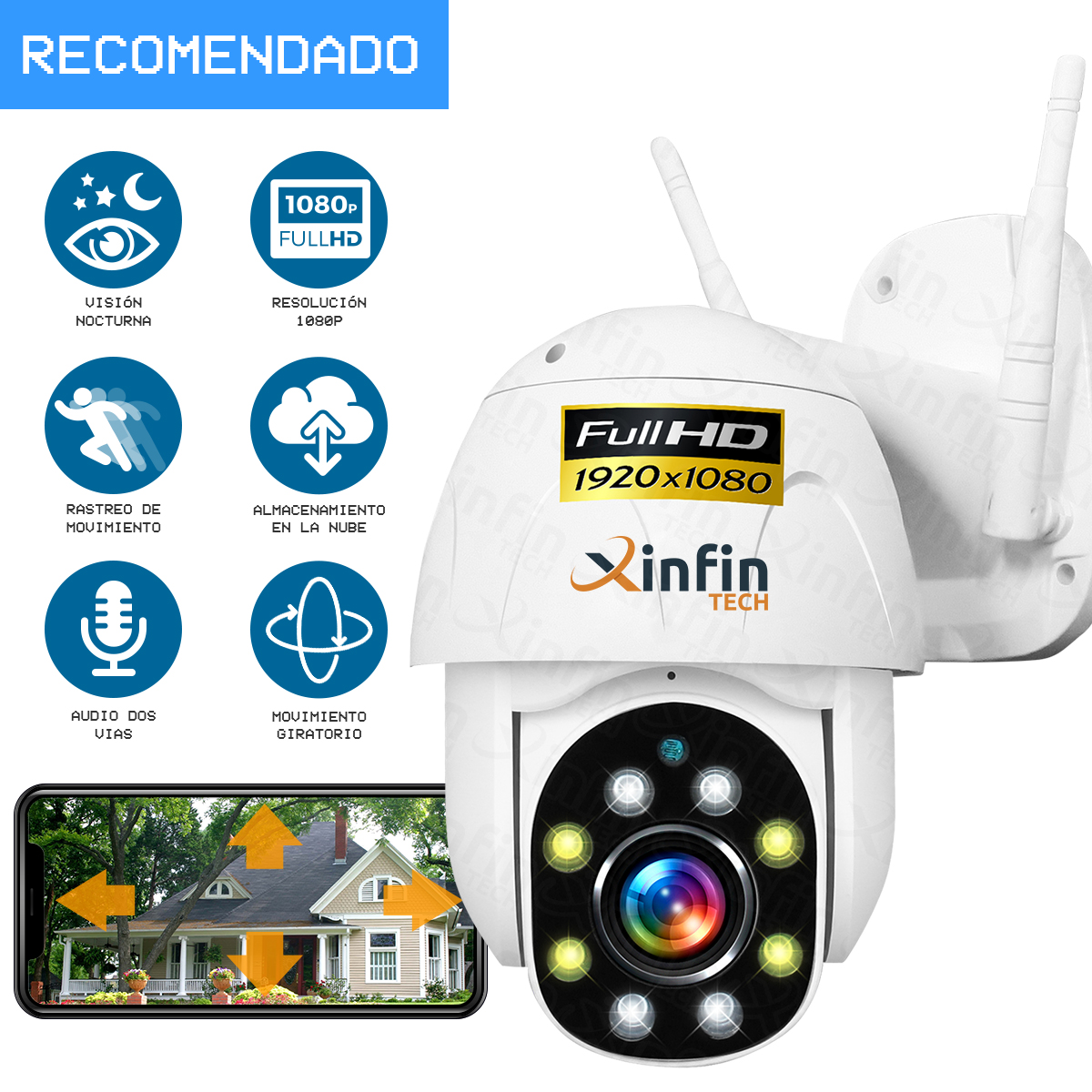 Cámara Wifi IP Domo FHD Exterior Robótica Seguridad
