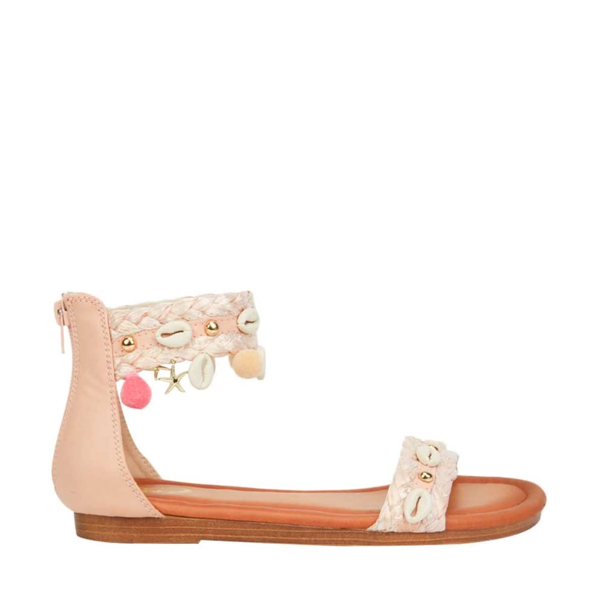 Sandalias casuales PBPS color rosa, con pompones, mod. 990068