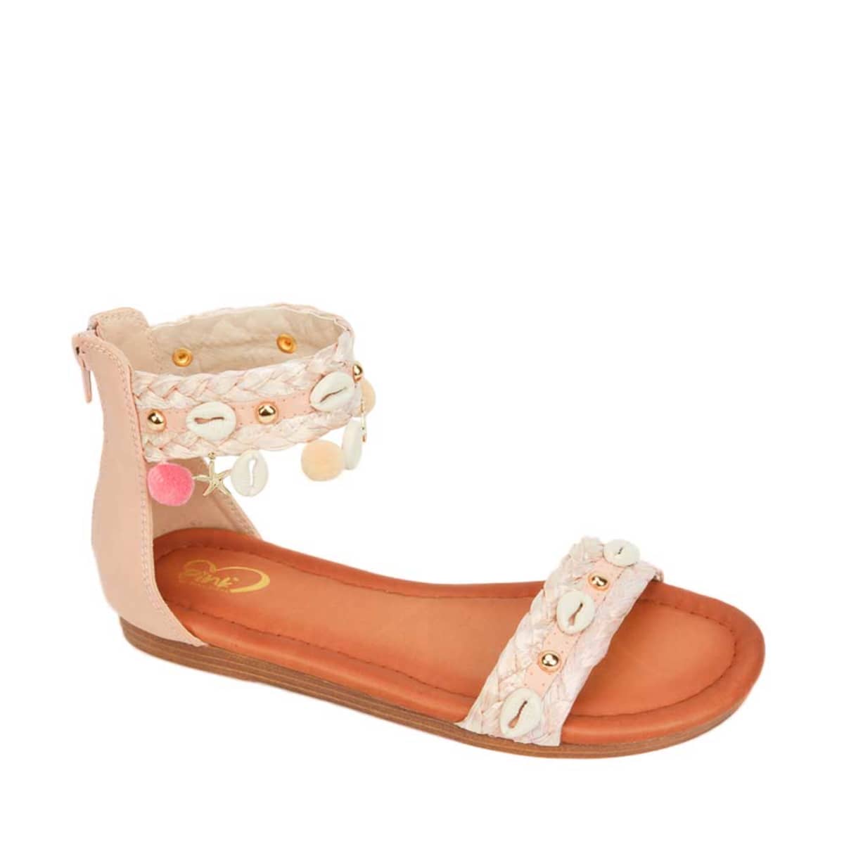 Sandalias casuales PBPS color rosa, con pompones, mod. 990068