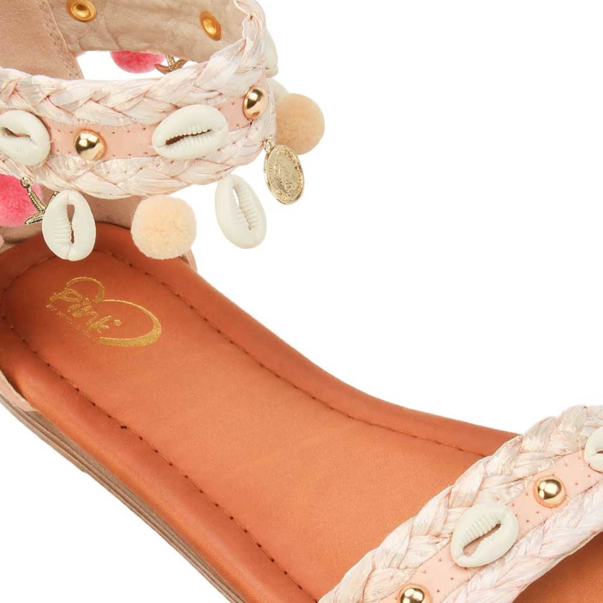 Sandalias casuales PBPS color rosa, con pompones, mod. 990068