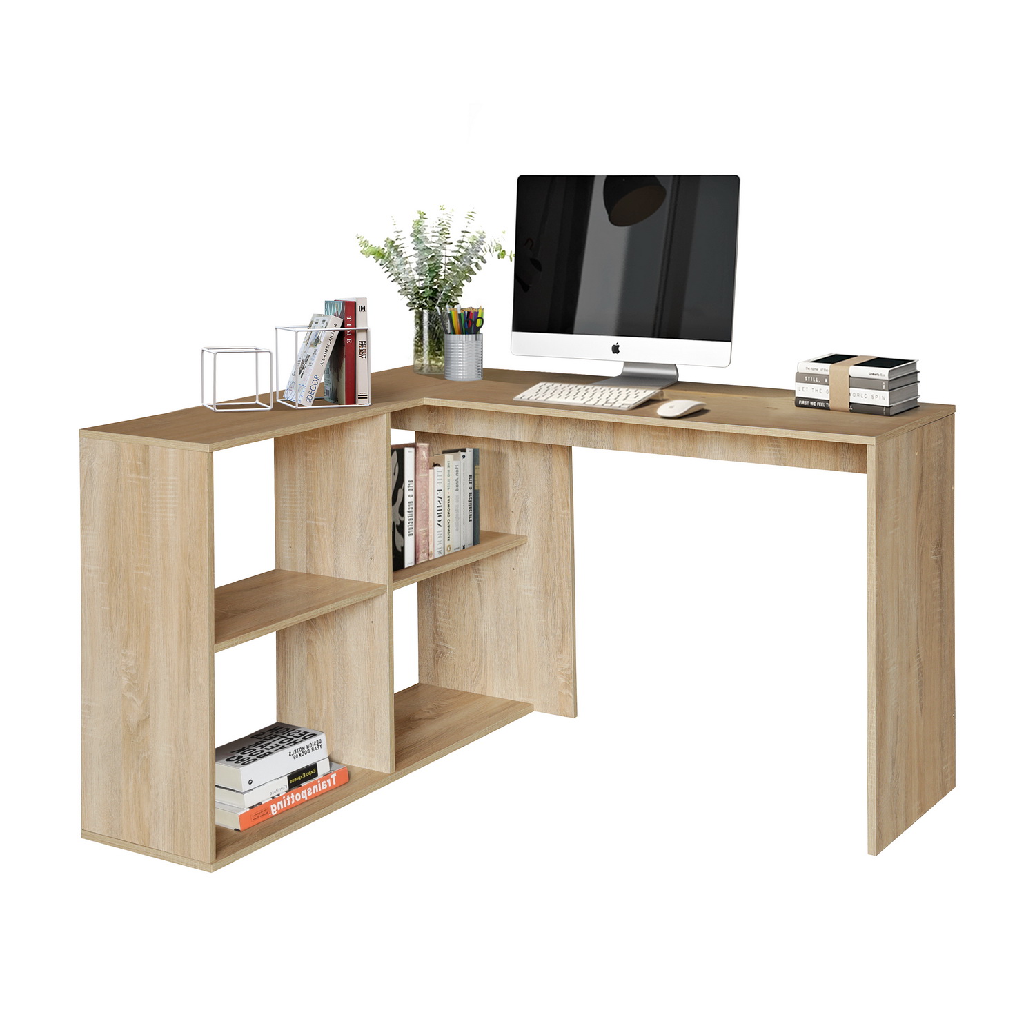 FurnitureR Escritorio de esquina en forma de L con almacenamiento para espacio de oficina en casa MCCOY A 