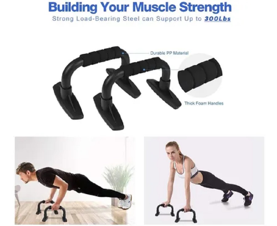 Kit Rodillo Rueda Abdominal Barras Push-up Cuerda Negro 