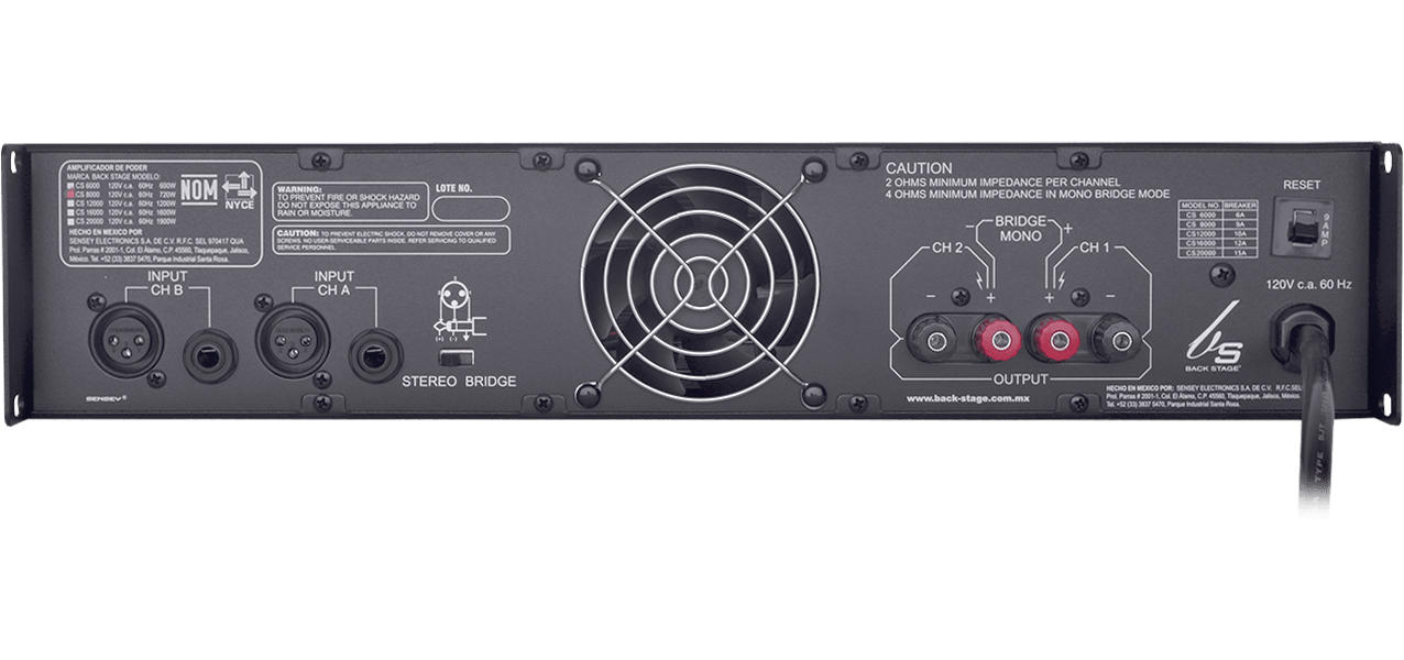 Amplificador 2 Canales 360W RMS C/U Backstage CS8000.