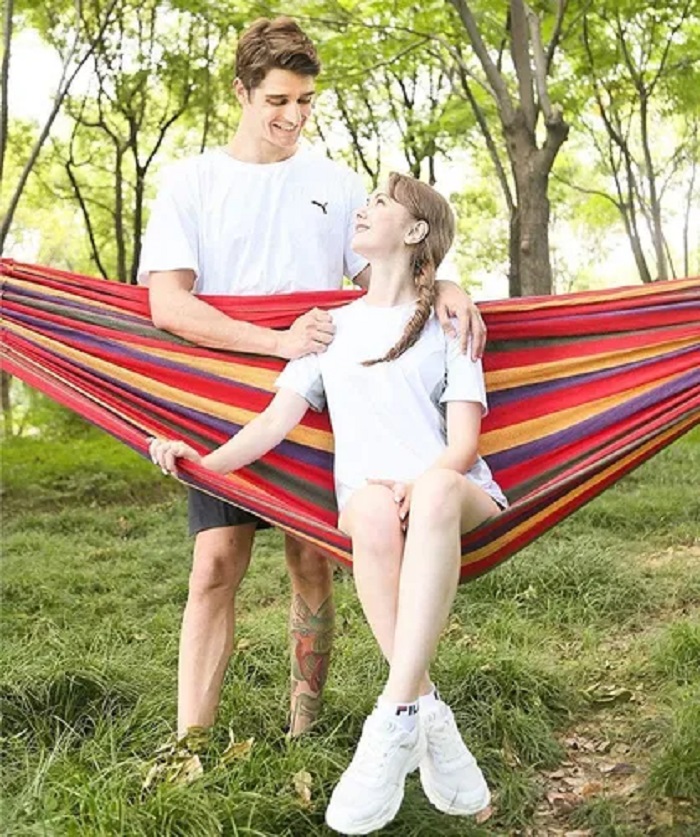 Hamaca De Tela De Algodón Doble Para Camping Roja