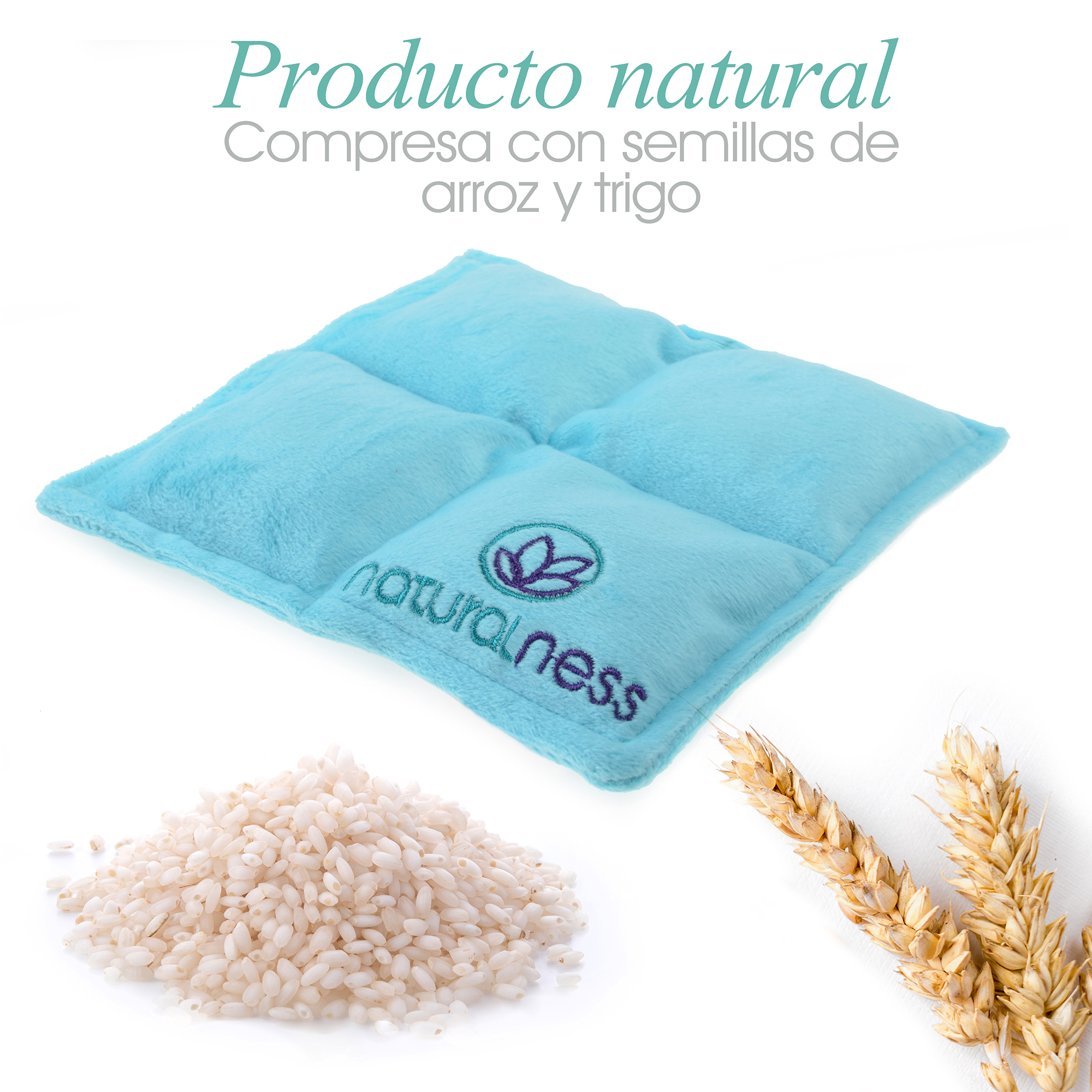 Naturalness - Compresa caliente  Bebé  Elaborada con Semillas y Plantas medicinales, como manzanilla y lavanda entre otras- Ayuda a reducir cólicos de bebé y a dormir mas calientito. - Línea Bebé  color azul (Compresa + Aceite 125 ml, Azul)