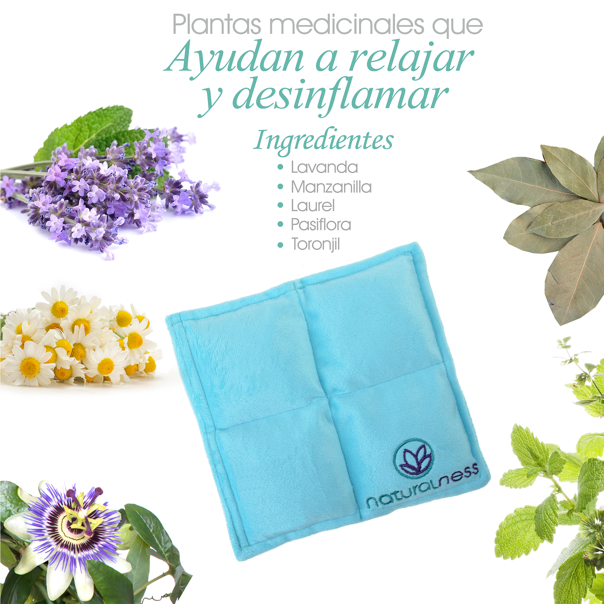 Naturalness - Compresa caliente  Bebé  Elaborada con Semillas y Plantas medicinales, como manzanilla y lavanda entre otras- Ayuda a reducir cólicos de bebé y a dormir mas calientito. - Línea Bebé  color azul (Compresa + Aceite 125 ml, Azul)