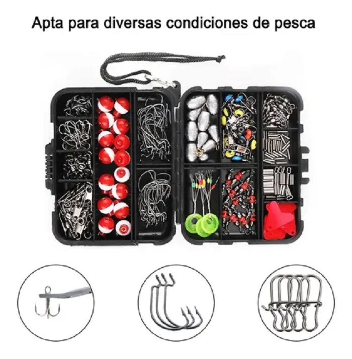 Kit De Accesorios Para Pesca 264 Piezas Negro con Rojo