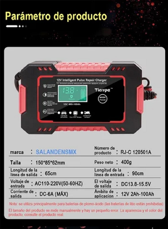 "Cargador De Batería Portátil Para Coche/motocicleta 12v "