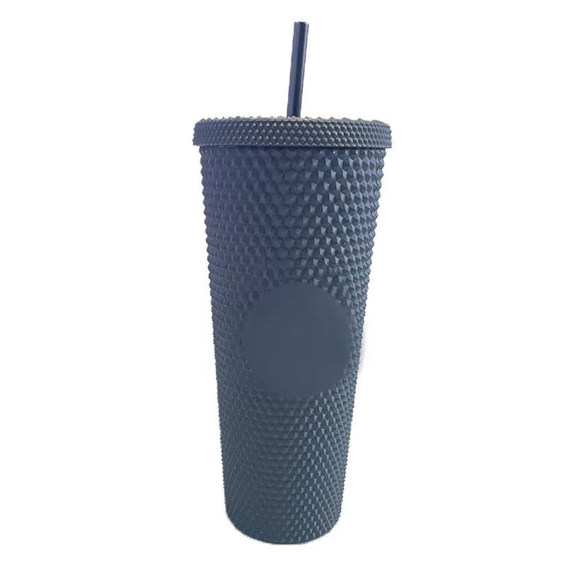 Vaso Tipo Starbucks Doble Pared 700 Ml Tapa Popote Azul Mate
